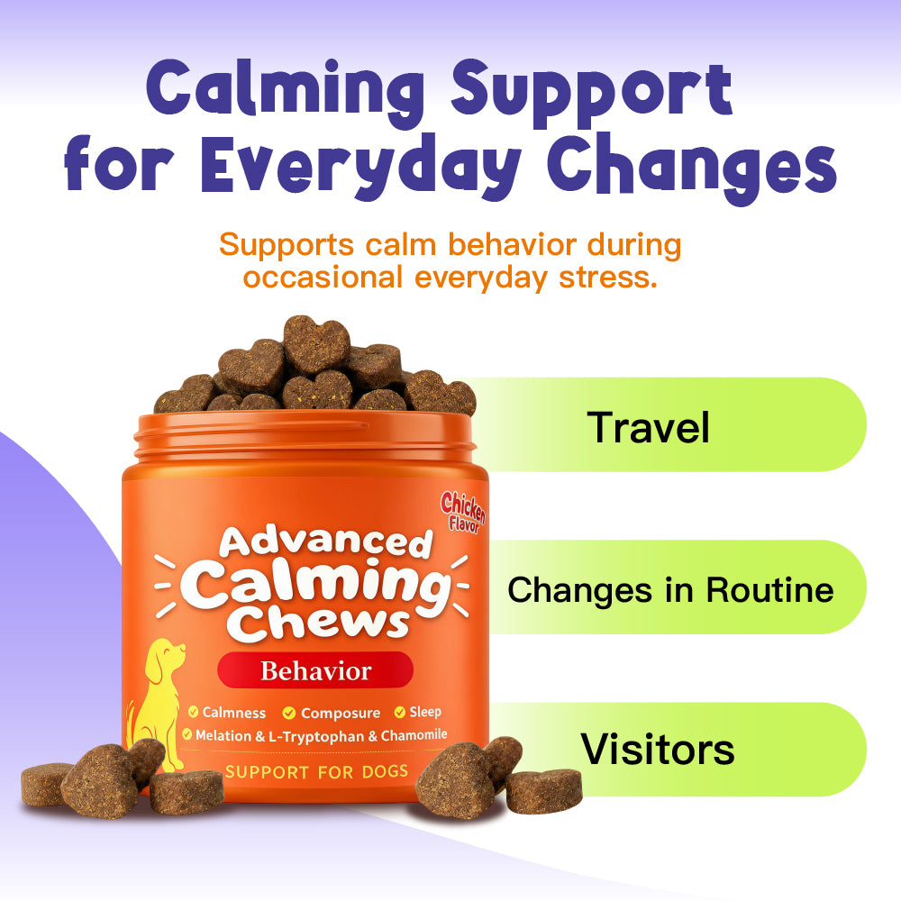 Calming Support Supports calm behavior during occasional everyday stress. Travel | Visitors | Changes in Routine 100 Soft Chews For Dogs