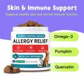 Skin & Immune Support ALLERGY RELIEF 100 Soft Chews for Dogs Helps Maintain Normal Skin Moisture for Dogs Over 12 Weeks Of Age Pumpkin, Quercetin, Turmeric Root, Grape Seed Extract And Bromelain