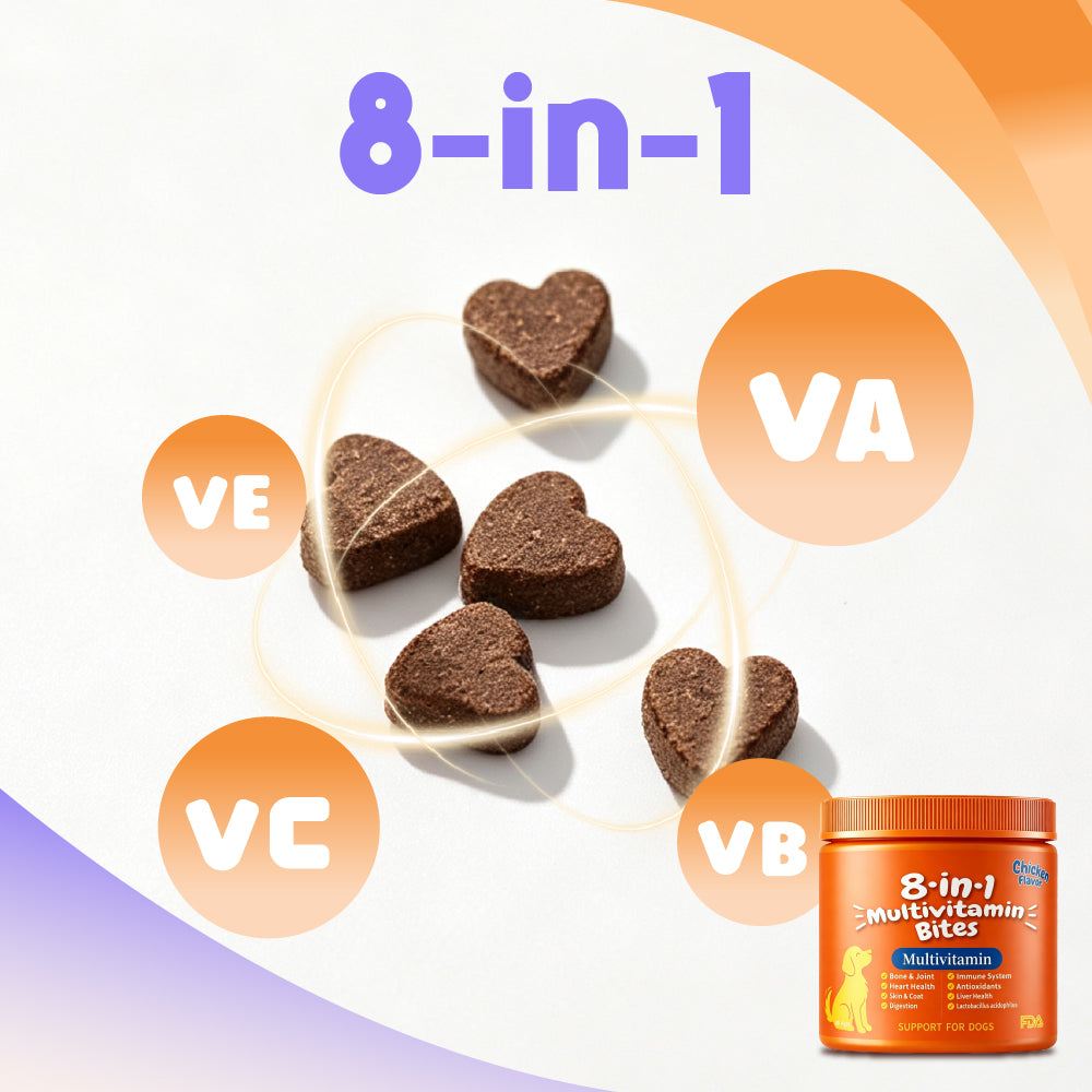 8-in-1 Daily Wellness Support DAILY NUTRITION - Vitamins A, C & E JOINT SUPPORT - Glucosamine + MSM DIGESTIVE SUPPORT - Probiotic Blend 100 Soft Chews For Dogs