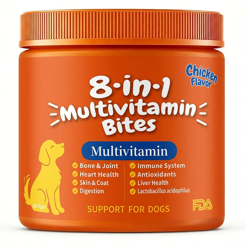 8-in-1 Daily Wellness Support DAILY NUTRITION - Vitamins A, C & E JOINT SUPPORT - Glucosamine + MSM DIGESTIVE SUPPORT - Probiotic Blend 100 Soft Chews For Dogs