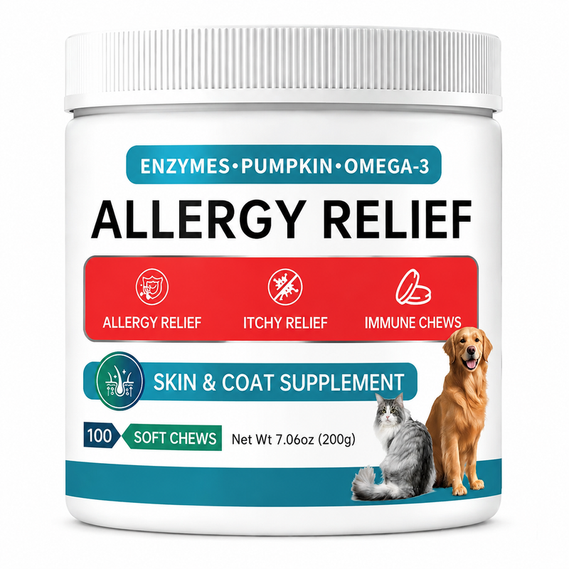 Skin & Immune Support ALLERGY RELIEF 100 Soft Chews for Dogs Helps Maintain Normal Skin Moisture for Dogs Over 12 Weeks Of Age Pumpkin, Quercetin, Turmeric Root, Grape Seed Extract And Bromelain