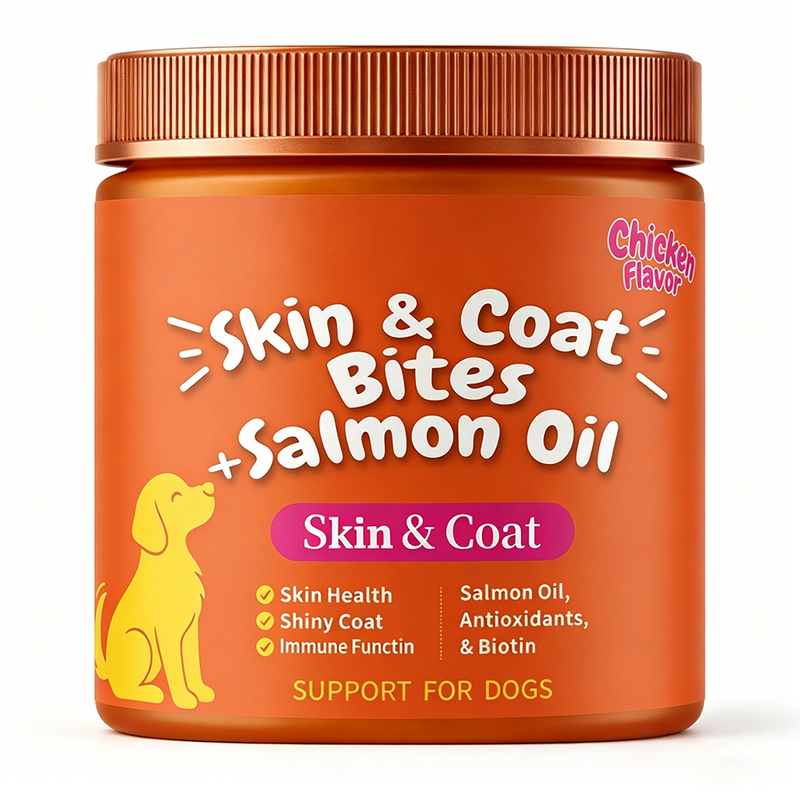 Skin And Coat Soft Chews with Salmon Oil, Omega-3, And Biotin Chicken Flavor for Dogs, 100 Chews Support for Skin And Immunity
