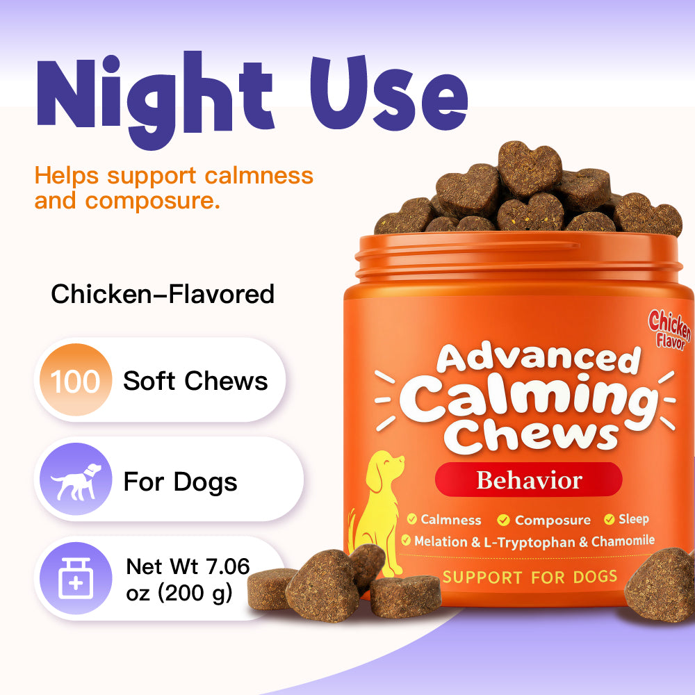 Calming Support Supports calm behavior during occasional everyday stress. Travel | Visitors | Changes in Routine 100 Soft Chews For Dogs